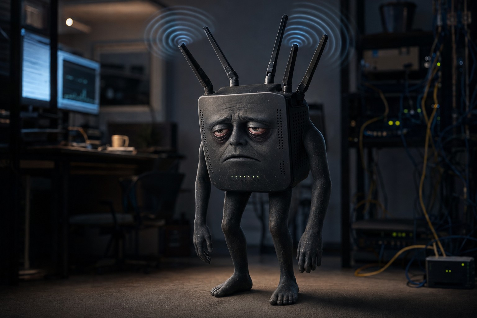 Exhausted Wi-Fi router representing slow wireless internet performance