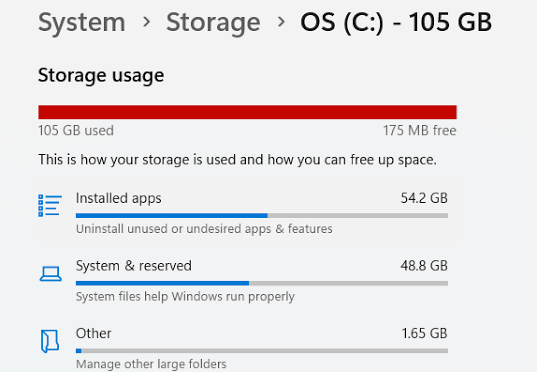 Storage nearly full